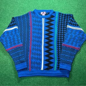 Vintage Concrete 3D Cable Knit Women’s Large Coogi Style Multi Color Sweater